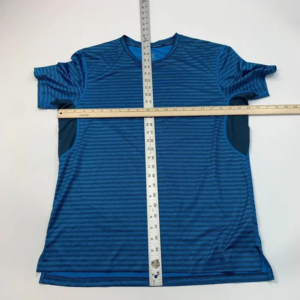 Champion Running T Shirt Mens M Medium Blue Striped Moisture Wick Stretch Tee - Picture 5 of 12